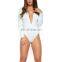 Mika72306 2017Womens V Neck Plunge Stretch Plain Long Sleeve Leotard Top Ladies Bodysuit in blue