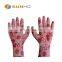 Sunnyhope  cheap gloves PU coated  finished  safety work gloves 13 gauge knitted liner floral