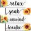 4 Pieces Wall Decor Signs Relax Soak Unwind Breathe Signs Rustic Art Sunflower Wooden Wall Plaque