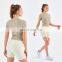 Women Ribbed Short Sleeve Slim Fit T-Shirt And Short Yoga Set Sport Fitness Suit