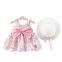 New Summer Girl Dress Sweet Sleeveless Small Flower Print Big Bow Cotton Cloth Dress Set