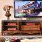 Rubber wood brown TV table led wooden TV table design