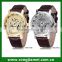 Fashion Gold Color Black Leather Strap Skeleton Women Watch                        
                                                Quality Choice