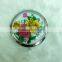 Round stainless steel makeup mirror/professional metal cosmetic mirror with epoxy sticker