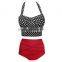 Women's Summer Vintage Polka Dots Print Bikini Top + Bandage Bottom Swimsuit