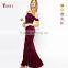 Plain dye slim fit slip dress off shoulder long evening dress