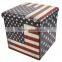Flag Printed Foldable Faux Leather Toys Storage Ottoman