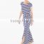 lady's stripe knitting short sleeve maxi dress