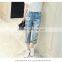 Simple Clothing hole torn female jeans women's cool denim pants straight jeans for girl vintage casual pants