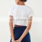 Casual Design Women Basic Plain White 100% Cotton T-shirt Rolled Hem Tight Knotted T Shirt