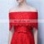 Sweet 17 Dress Off-The-Shoulder Bow Red Elegant Beaded Peplum Side Split Lace-up Backless Lace Evening Dress