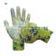 13g Pu Black Safety Gloves Wholesale Coated Printed Polyester Shell With Grip Garden Gloves Women
