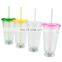 Best Led Light Plastic Double Wall Tumbler Cup Plastic Boba Bubble Tea Cups PP Smoothie Juice Cups with Lids