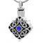 Wholesale Memorial Jewelry Stainless Steel Cremation Ash Urn Rhomboic Box with Blue Diamond Ancient Noble Long Necklace Pendant
