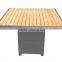 outdoor PE rattan table with teak wood top