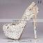 OW20 Luxury Handmade Women Shoes WHITE Champagne Rhinestones Wedding Shoes Crystal 14cm High Heels Dress Prom Shoes