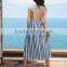 Dresses latest women girl design fashion photos Blue Striped Sleeveless Hollow Back Midi Dress