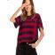 Irregular Ham Short Sleeves Striped Loose Cotton Women's Top