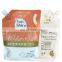 Efficient cleaning of bagged liquid laundry detergent