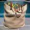 Summer jute beach blank tote bag with leather handles