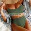 New solid color spiral pit strip U-shaped high waist bikini sexy swimsuit swimsuit women