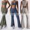 3 Pcs Sexy Gym Strappy Sports Bras Sets Custom Logo High Waist Flared Yoga Leggings
