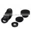 Phone camera accessory clip mobile phone lens 3 in 1 lens set macro wide angle fisheye lens for Samsung