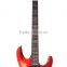 Red electric guitar with big bridge hollow body