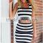 Women's Sexy Sleeveless Striped Vest Crop Tops Bodycon Package Hip Midi Skirts Suits Wholesale