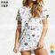 Oem adult pajamas made in china allover graphic print pajamas sleepwear for ladies