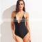 Plunge deep v neck spaghettic strap black backless one piece swimwear&monokini