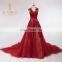 Newest 3D Flowers Beaded Burgundy Evening Dresses 2016 A Line Scoop Low V Backless Prom Dresses