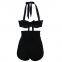 Women's Hanging Shoulders Backless Swimsuit Large Size High Waist Block Color Beachwear Swimwear Sexy Bikini