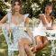 Women's Princess Sleeve Slim Fit Bodycon Sexy Low-cut Floral Print Dresses Women Dress