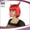 High quality short red synthetic carnival halloween wig with ox horn