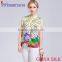 Yellow color flower printed mature women 100% silk made T-shirt
