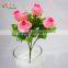7 heads artificial mini silk rose with fake glitter dewdrop