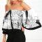 New arrival fashion top designs off shoulder print crop top for women                        
                                                Quality Choice
