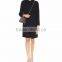 Customized Lady Apparel Navy Hue Rounded Collar Playful Fringed Trim Wool Crepe Coat(DQM005C)
