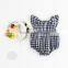 2017 Beautifuly Pure Cotton Toddler Girls Small Grid Romper With Bubble Sleeve