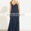 New Arrival Custom Navy Spaghetti Strap Maxi Dress With Pocket 100% Cotton Casual Slip Sexy Dress