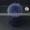 Winter fashion real big fox fur pom pom weaven hats with jacobs