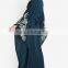 Women V-Neck Blue Abaya Muslim Dress With Embroidery