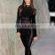2016 Sexy black Gauze jumpsuits long sleeve bandgae jumpsuits through jumpsuits