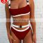 RST new fashion style ribbed high waist bikini custom logo bikinis 2020   women swimwear beachwear buckle swimwear