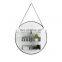 PU Leather Strap Silver and Frame Hardware Hanger Hook Entryway Bathroom Round Hanging Wall Bathroom Mirror