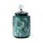 Nordic Style Dark Green Leaf Cylinder Ceramic Vases Sets Table Decoration with round Crystal lid For TV cabinet