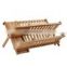 Bamboo Dish Rack Drying Bamboo Dish Drainer Folding Countertop 2 Tier Wooden Utensil Dryer