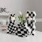 New Nordic Vase Deco Green Orange Black And White Checkerboard Grote Vaas Ceramic Vase For Aesthetic Home Decorations