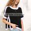 T-shirts latest fashion design women clothing Black and White Split Side Short Sleeve T-shirt